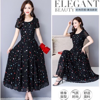 Đầm dự tiệc đầm maxi đen chấm bi