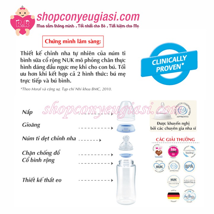 Bình Sữa Nuk Thủy Tinh 120ml Núm Ti Silicon S1  - M - Made in Germany