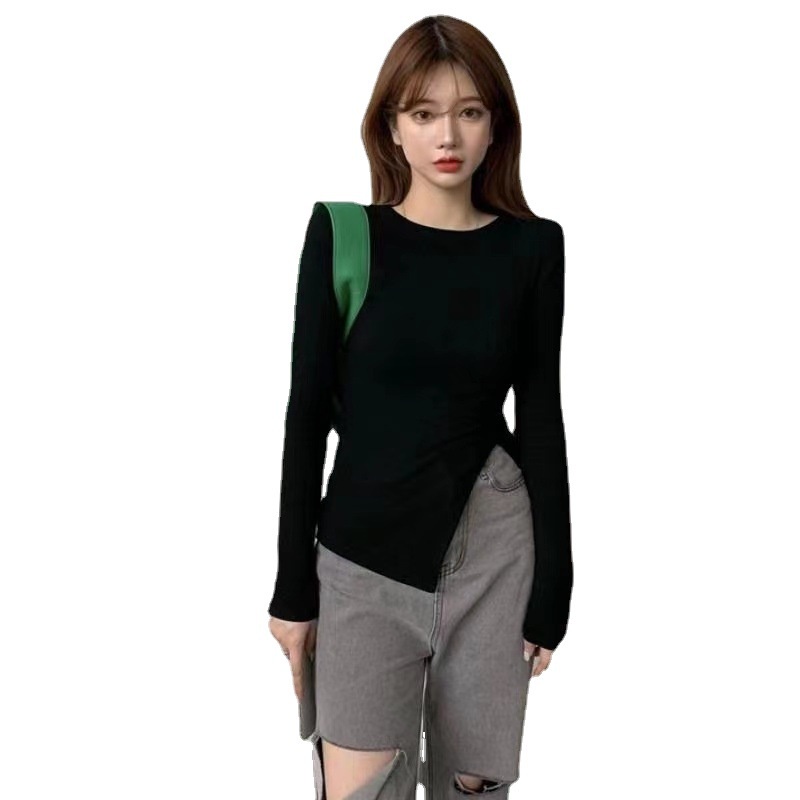 Áo len tăm nữ xẻ vạt, ao thun nữ vạt lệch, áo thu đông xẻ tà lệch dáng ôm.