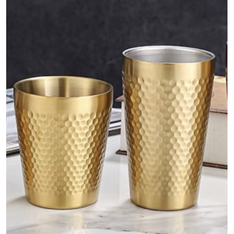 Ly uống nước inox 2 lớp màu vàng nhám vảy cá chống bám vân tay TH