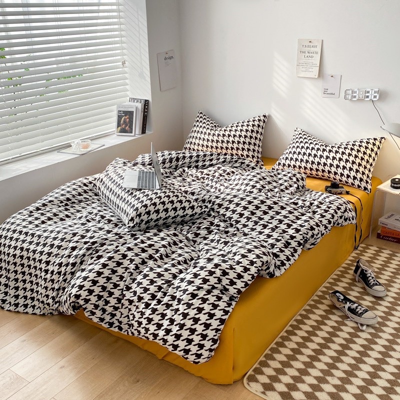 Bộ chăn ga gối cotton tici kẻ caro thấm hút mồ hôi,bộ 4 món cotton tici kẻ caro thoáng mát thấm hút mồ hôi