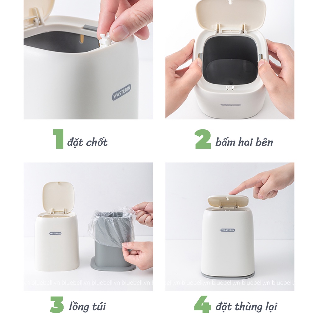 Thùng Rác Mini Để Bàn, Phòng Khách, Bếp-Wastebin Sọt Rác Cỡ Nhỏ Dễ Thương Để Trên Xe Ô Tô BlueBell