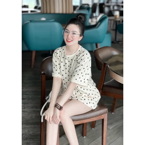 [XẢ KHO] Set mặc nhà chấm bi cộc đùi màu be chất cotton thoáng mát