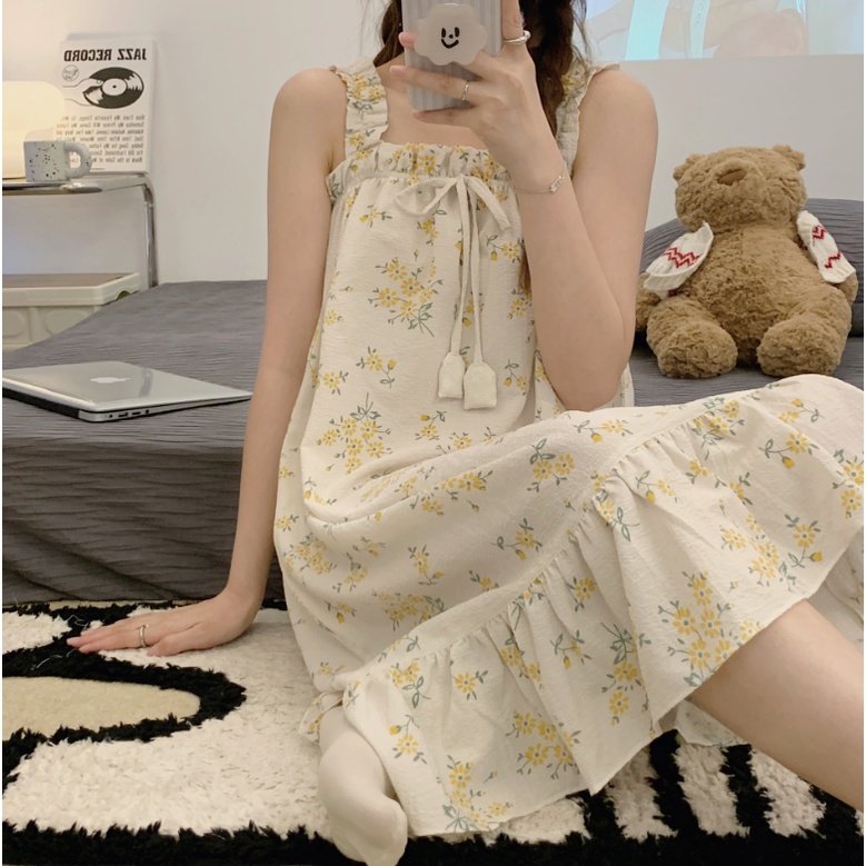 HÀNG SẴN_CÓ BIGSIZE _Đầm Ngủ Hai Dây Cotton Lanh Xốp Basic Hè 2022 | BigBuy360 - bigbuy360.vn