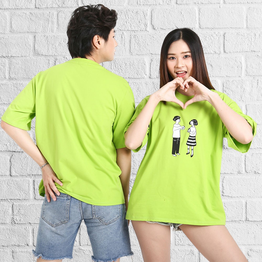Áo thun tay lỡ phong cách unisex cổ tròn cho nam nữ in hình Đôi đẹp T9
