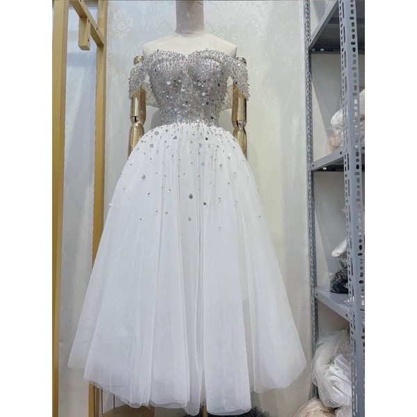 MS1246y ĐẦM CÔNG CHÚA BẸT VAI KẾT KIM SA TREO full size S/M/L/XL