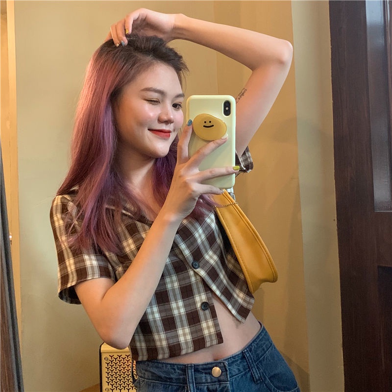 Áo Sơ Mi Croptop Tay Ngắn Phong Cách retro Mới