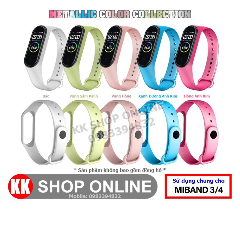 Dây đeo miband cao su ánh kim loại cho Xiaomi Miband 3 và Xiaomi Miband 4 Metallic Color Collection