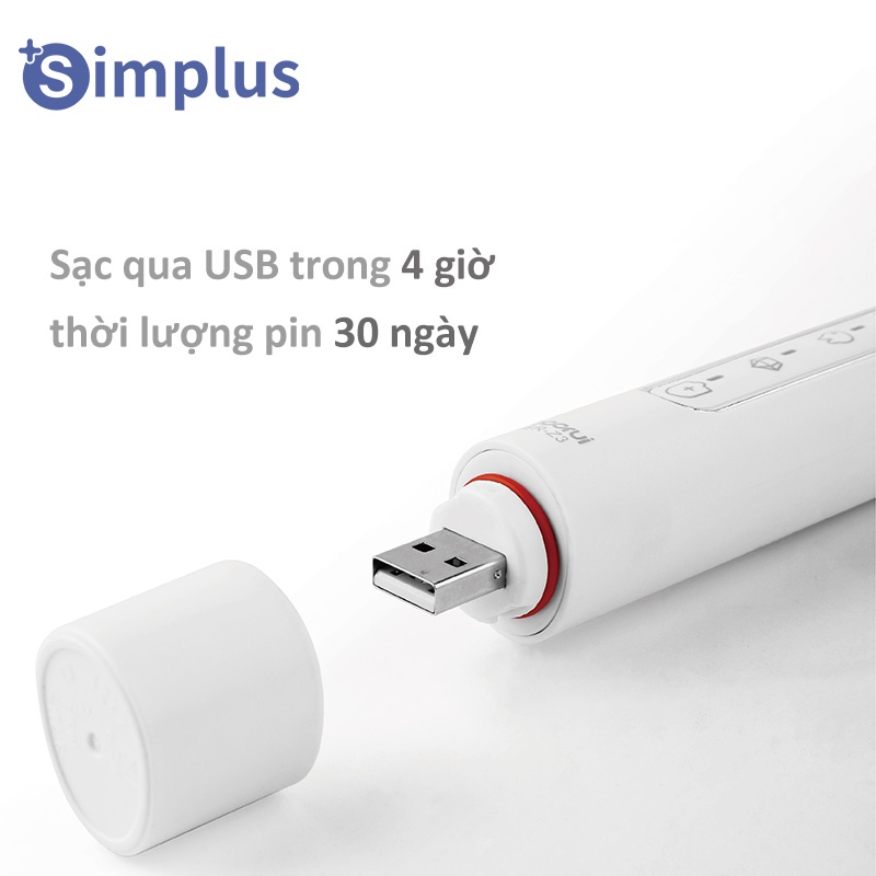 Bàn chải đánh răng điện SIMPLUS kiêm máy rửa mặt 2 trong 1 tự động sạc lại được chống thấm nước đa năng