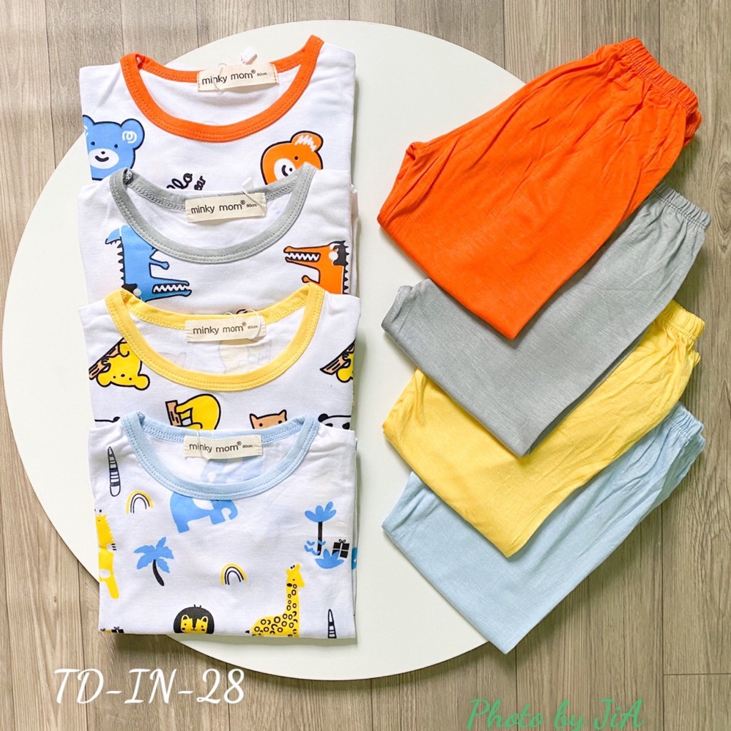 Bộ Dài Tay THUN LẠNH MINKYMOM In Thân Trắng Họa Tiết Động Vật Cho Bé TD-IN28