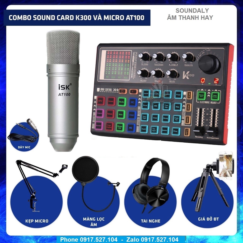 Combo Sound Card K300, K10, Micro ISK AT100, U87 Chính Hãng Hát Thu Âm Livestream Karaoke bảo hành 12 tháng