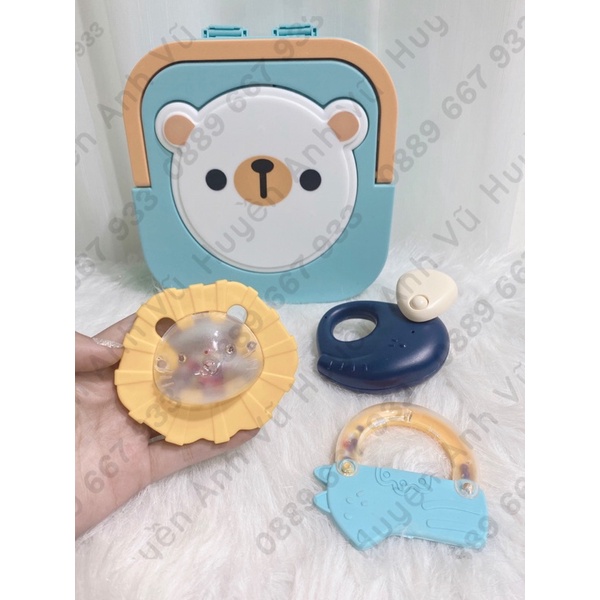 set bộ gặm nướu cho bé có đèn có nhạc umoo , gặm nước xúc xắc cho bé moyum