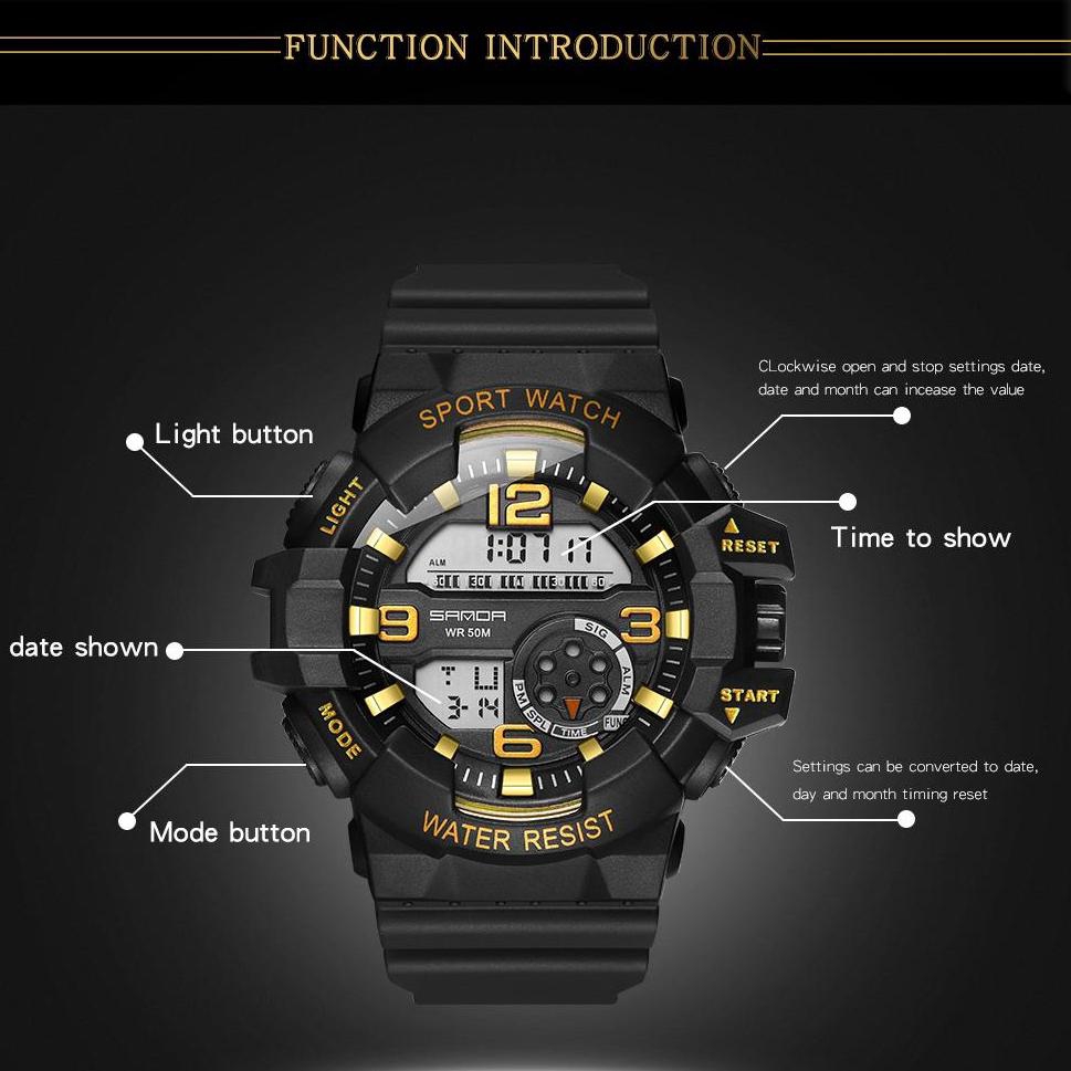 Đồng hồ đeo tay điện tử SANDA chống thấm nước 50m thời trang có chức năng báo thức/ lịch/ đếm ngược