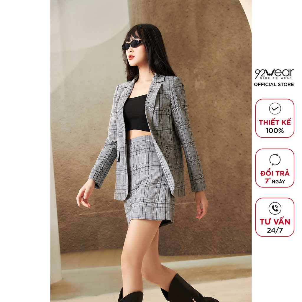 Áo vest nữ kẻ dài tay 92WEAR, kiểu dáng Hàn Quốc thanh lịch, trẻ trung VBA2154 | BigBuy360 - bigbuy360.vn