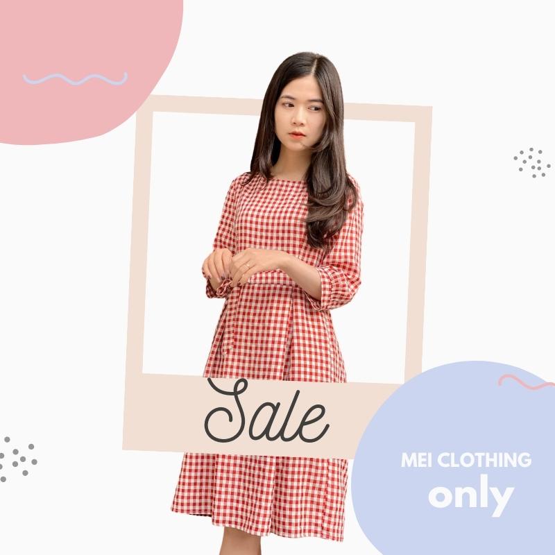 Đầm Công Sở, Váy Caro Đỏ, Vải Tuyết Mưa Cao Cấp