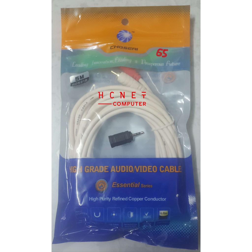 Dây Cáp AV Jack 3.5 ra 2 Đầu Bông Sen Đực Dài 5m CHOSEAL + Đầu đổi jack 3.5 ra 2.5