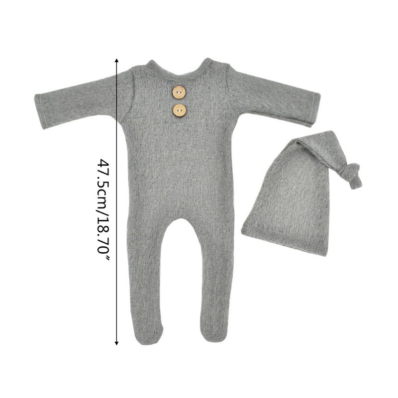 Set romper + mũ chóp dài bằng len dệt kim đạo cụ chụp ảnh cho bé sơ sinh