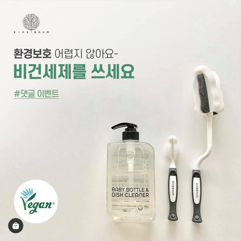 Nước rửa bình sữa và bát đĩa từ thảo mộc, giấm táo Eine Baum Hàn Quốc cap cấp chai 700ml