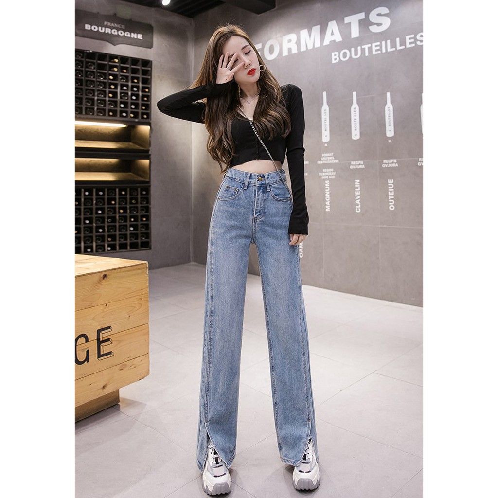 [ ĐẲNG CẤP ] QUẦN JEAN ỐNG RỘNG NỮ LƯNG CAO XẺ LAI MÀU XANH NHẠT CAO CẤP NITI ĐỦ SIZE S, M, L HOT TREND MỌI THỜI ĐẠI