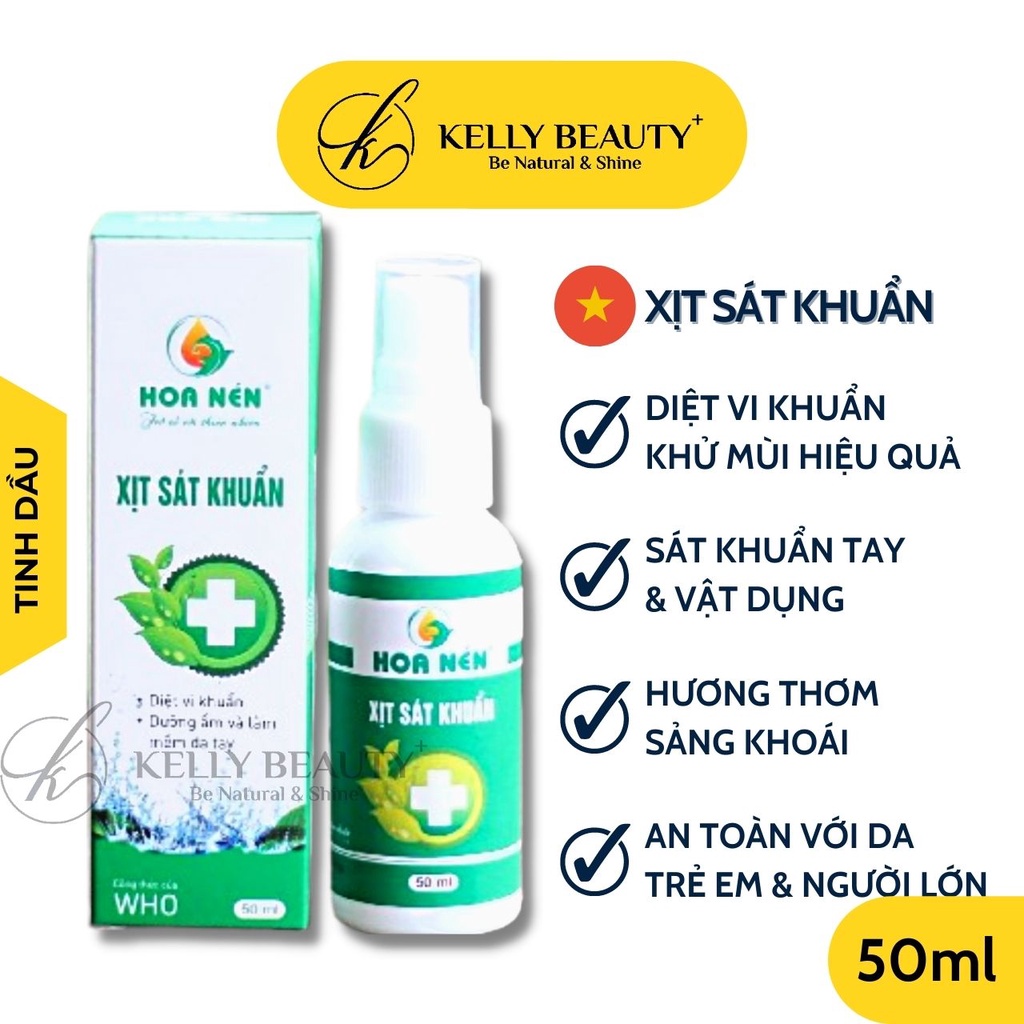 Xịt Sát Khuẩn HOA NÉN 50ml – Diệt Vi Khuẩn, Dưỡng Ẩm và Không Khô Da Tay | Kelly Beauty