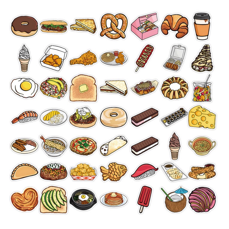 100 Sticker/thức ăn nhanh cute chống nước dán laptop, hình dán mũ bảo hiểm, dán xe, điện thoại, vali st105