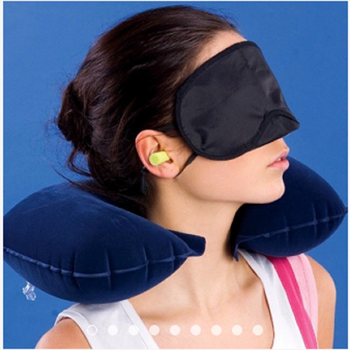 Combo gối hơi du lịch, miếng che mắt và 2 nút bịt tai khi ngủ