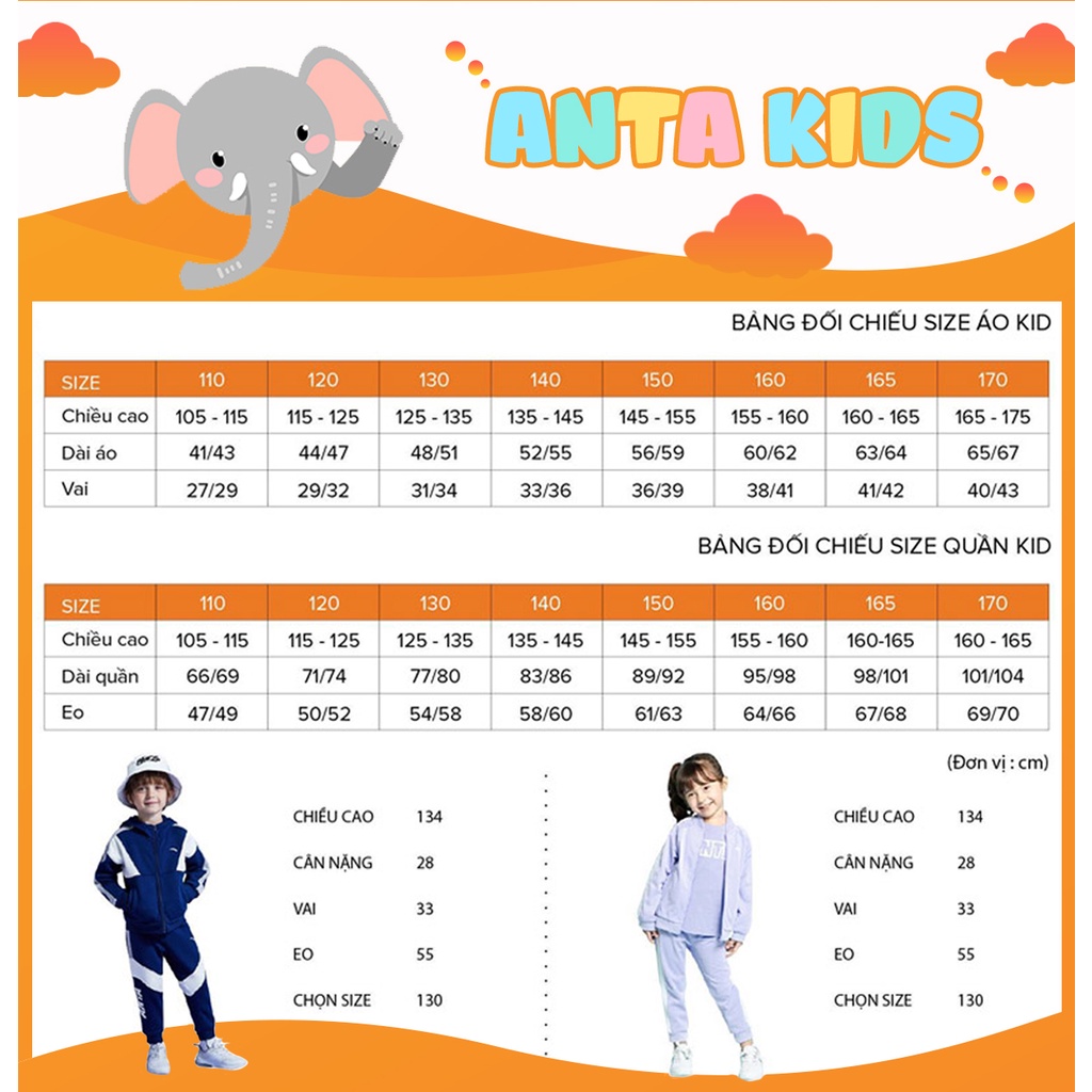 Quần short bé gái Anta Kids WH62128301-1, cạp chun, vải jean co giãn nhẹ