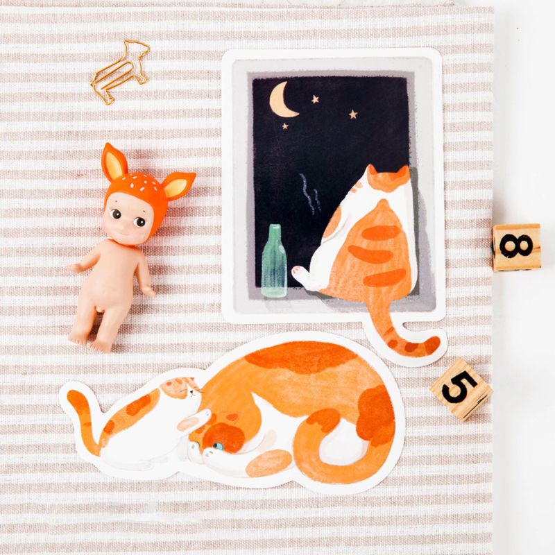 Thẻ bưu thiếp vẽ tay hình mèo dễ thương