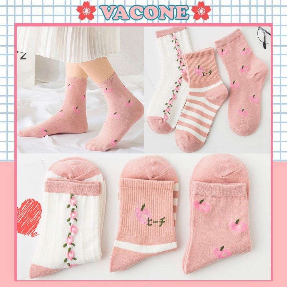 Vớ cổ cao Vacone tất hàn quốc thiết kế tone hồng họa tiết hoa quả cực xinh TN96