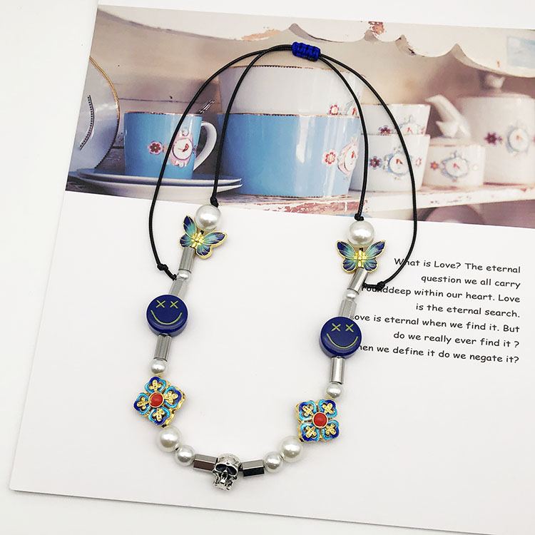 Dây Chuyền Ngọc Trai Mặt Bướm Mặt Cười Phong Cách Hip Hop Unisex 22867