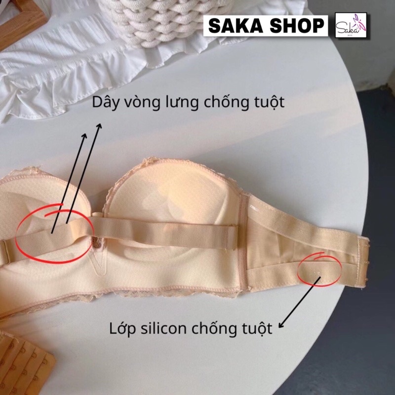 Áo ngực không dây có gọng nâng phối ren không tụt