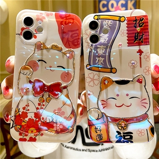 Ốp Điện Thoại Họa Tiết Mèo May Mắn Phong Cách Trung Hoa Cho iPhone13 i12 i11 XR XS Pro Max SE2 i7 i8