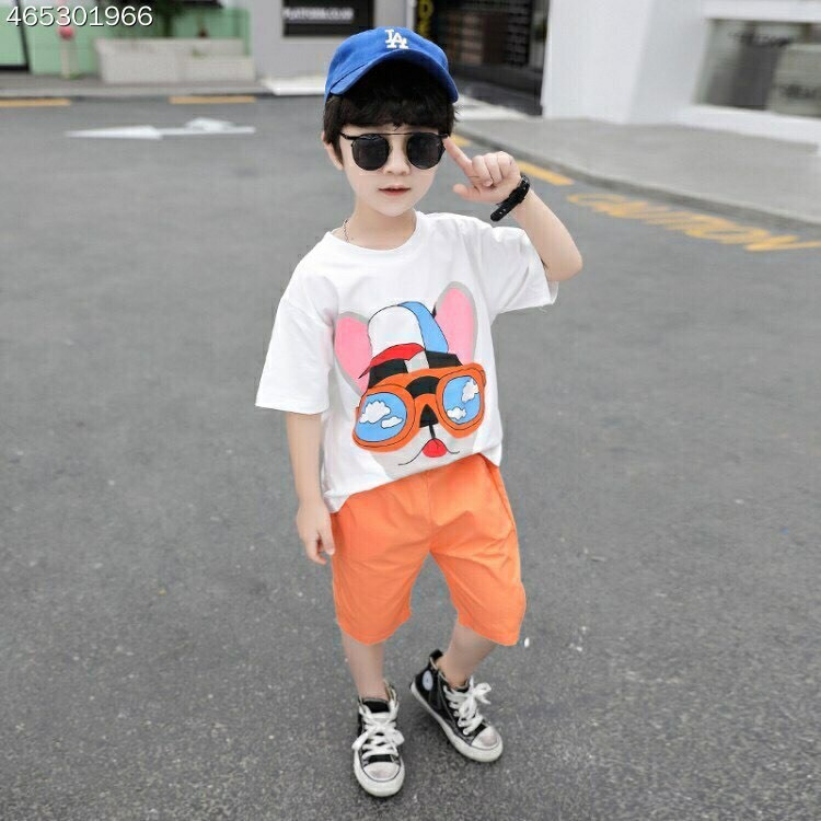 Set đồ áo thun quần kaki cho bé trai in hình mặc xuân hè (N00639)