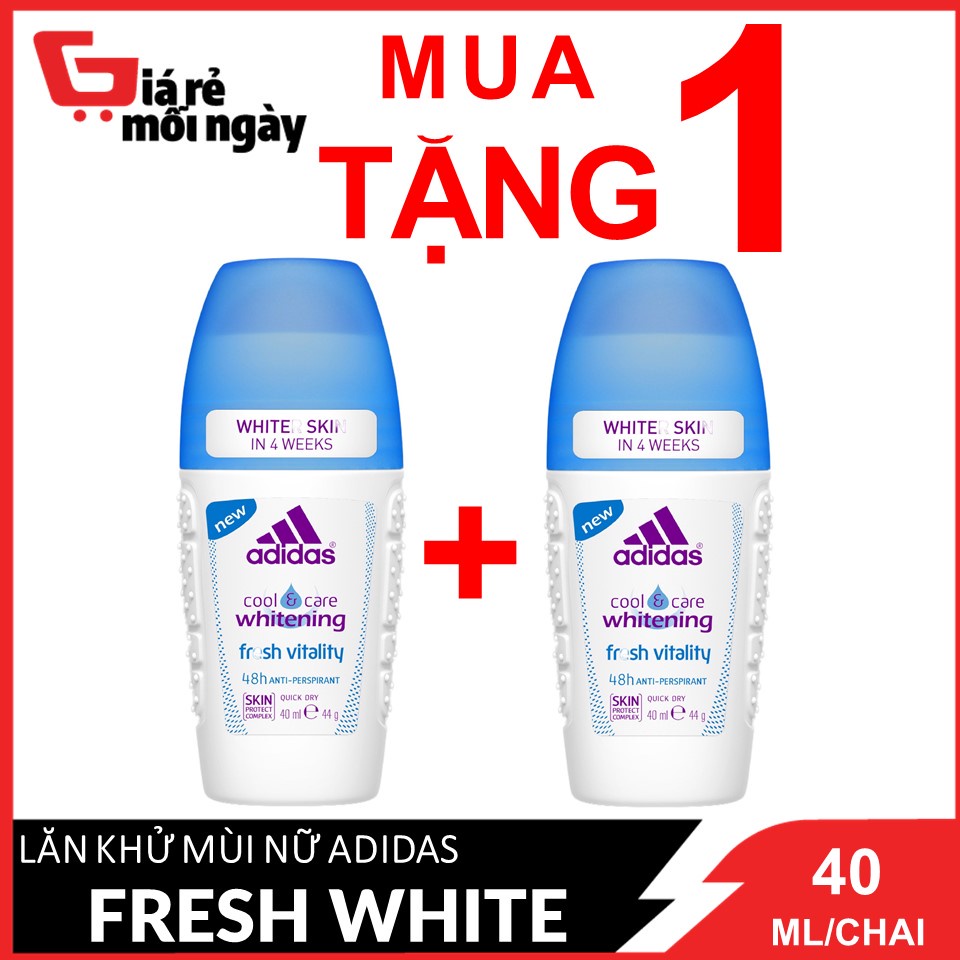 [Hàng nhập khẩu chính hãng Mua 1 Tặng 1 ] Lăn Khử Mùi Nữ Adidas Ngăn Mồ Hôi Fresh White (Xanh) 40ml