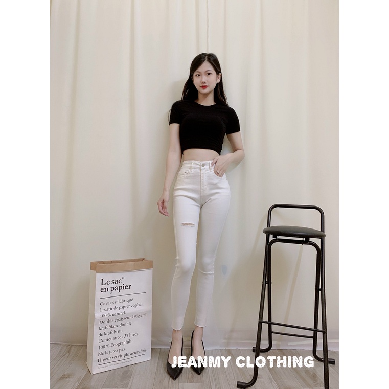 Quần Jean nữ lưng cao trắng rách gấu, hack dáng, quần bò cạp cao skinny jeans bigsize trơn dài basic | BigBuy360 - bigbuy360.vn