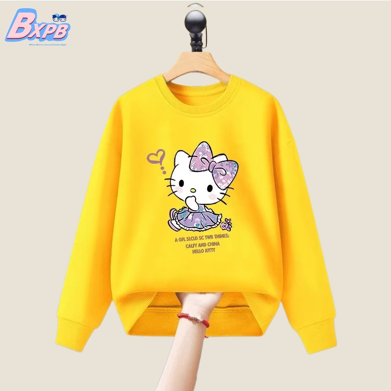 Áo Nỉ Tay Dài Cổ Tròn Dáng Rộng In Hình Hello Kitty Thời Trang Mùa Thu 2022 Cho Bé Gái 3-15 Tuổi 100-160