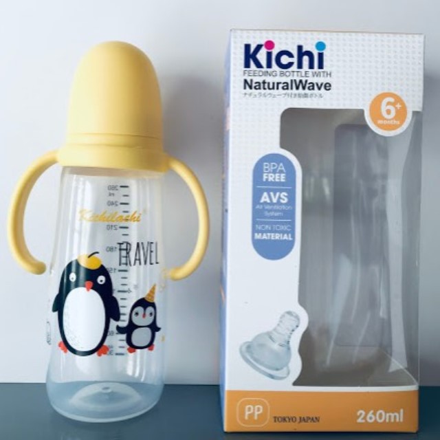 Bình sữa Kichilachi Kichi cổ hẹp nhựa PP BPA Free 260ml núm ty siêu mềm mô phỏng bầu ngực mẹ