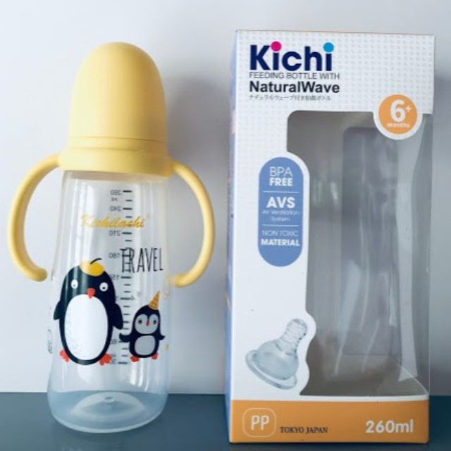 Bình Sữa PP cổ hẹp không BPA an toàn cho Bé có quai cầm 260ml - Kichilachi (Công nghệ Nhật)