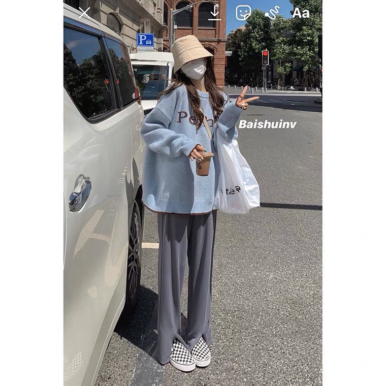 Women's 2022 Japanese Style Outer Wear Pullover Knitting Sweater Loose Student Hong Kong Style Sweater Lazy Style Knitted Sweater