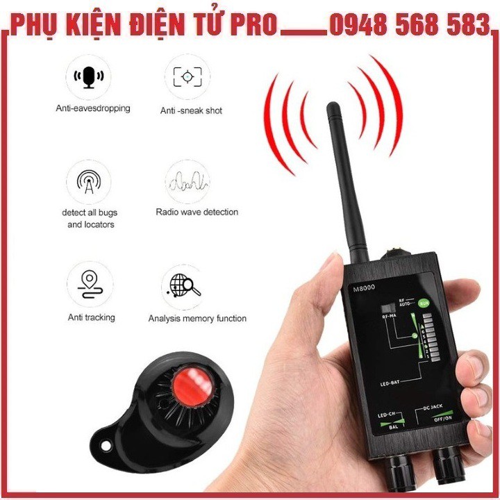 MÁY DÒ PHÁT HIỆN CAMERA THEO DÕI, GPS, NGHE LÉN, ĐỊNH VỊ DETECTOR M8000