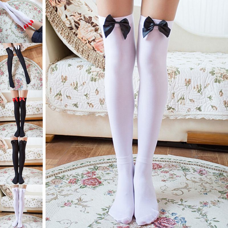 Quần Tất Dài Qua Gối Vải nylon Co Giãn Đính Nơ Gợi Cảm Thời Trang