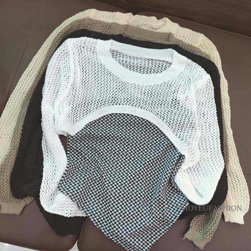 Áo Khoác Len Lửng tay dài THOYEUFASHION,  Áo len dệt kim lỗ lưới kiểu dáng gợi cảm đi biển, đi chơi hotrend