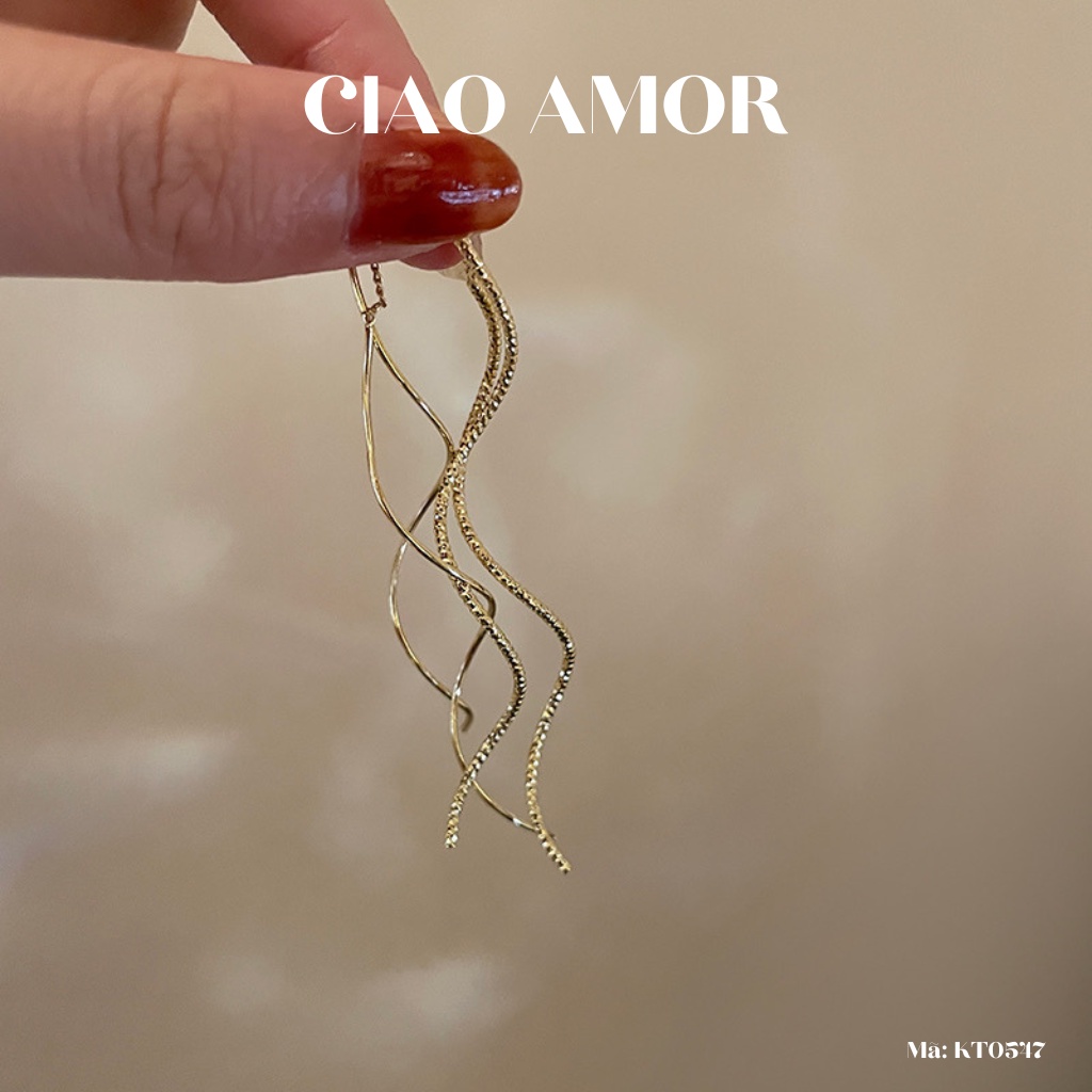Khuyên tai nữ, Bông tai dài dây mảnh lượn sóng Hàn Quốc thanh lịch Trang sức Ciao Amor - KT0547