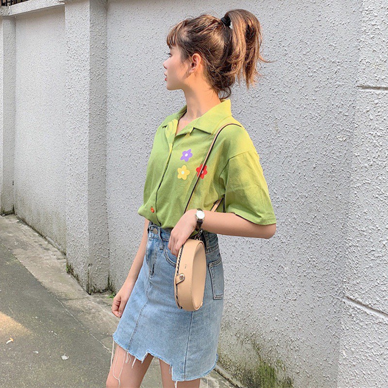 Áo sơ mi tay ngắn họa tiết in hoa cổ bẻ sang trọng cho nữ