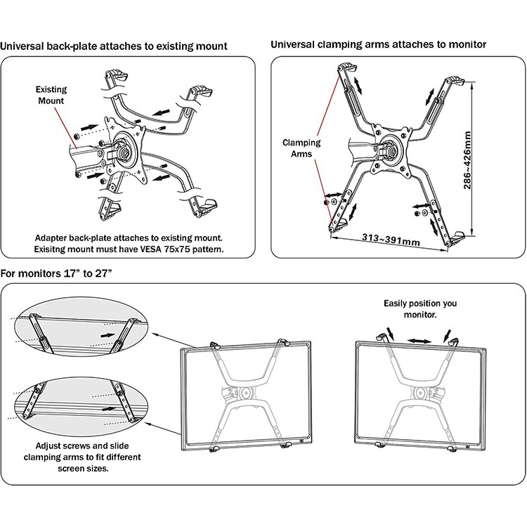 Bộ Kẹp Màn Hình NB-FP1 - Sử Dụng Cho Màn Hình Không Thiết Kế Lỗ Ốc VESA Treo Tường