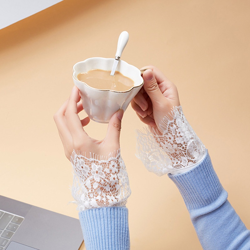 Han Áo Sweater Giả Lông Mi Tay Áo Rời Rời Rời Được Trang Trí Ren Hoa Kiểu Hàn Quốc Ngọt Ngào Cho Nữ