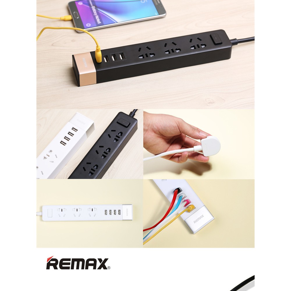 Ổ Cắm Điện Remax RU S2 Đa Năng Có 4 Cổng USB Và 3 Ổ Điện