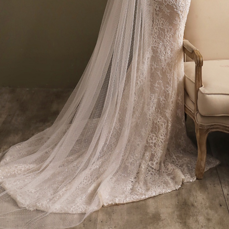 Mạng Che Mặt Vải Tuyn Chấm Bi Kèm Dây Ruy Băng Trang Trí Tóc Cho Cô Dâu