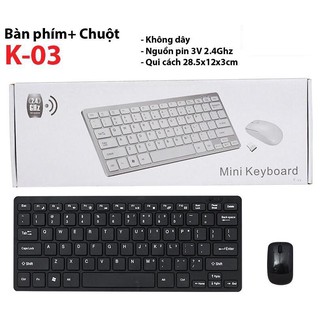 Bộ Bàn phím và chuột không dây 2.4 GHz wireless K-03 ngắn, đen