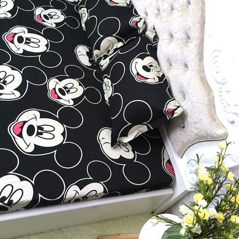 Bộ chăn ga gối 5 món chăn hè trần bông mẫu Mickey đen